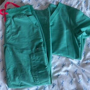 Figs Teal Scrub Set with Pink Accents